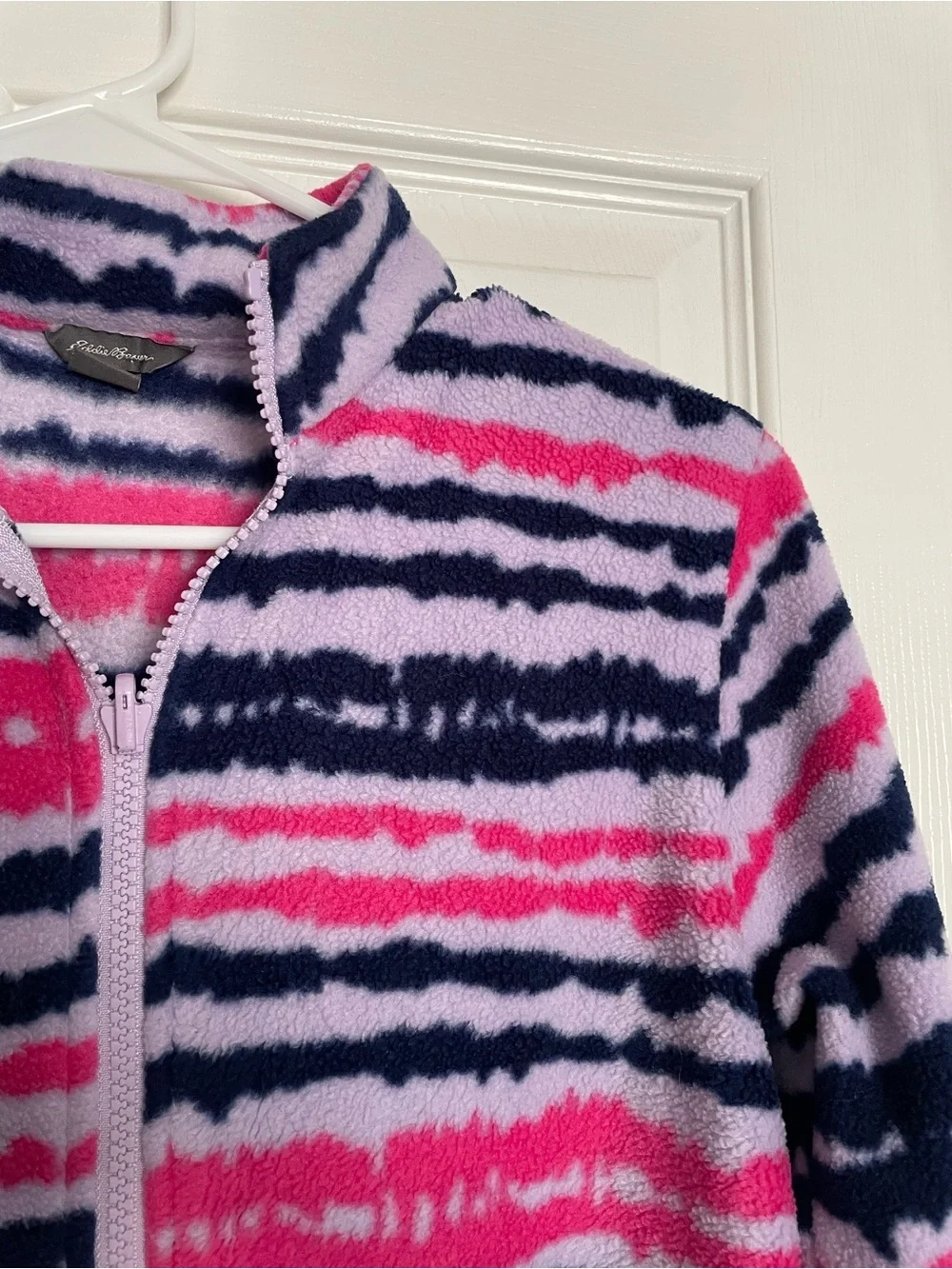 Eddie Bauer Pink, Navy & Lavender Striped Kids size Small 7/8 Fleece Jacket